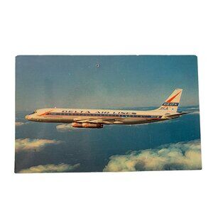 Vintage Delta Air Lines DC-8 Jetliner Postcard Mid Century Aviation Travel